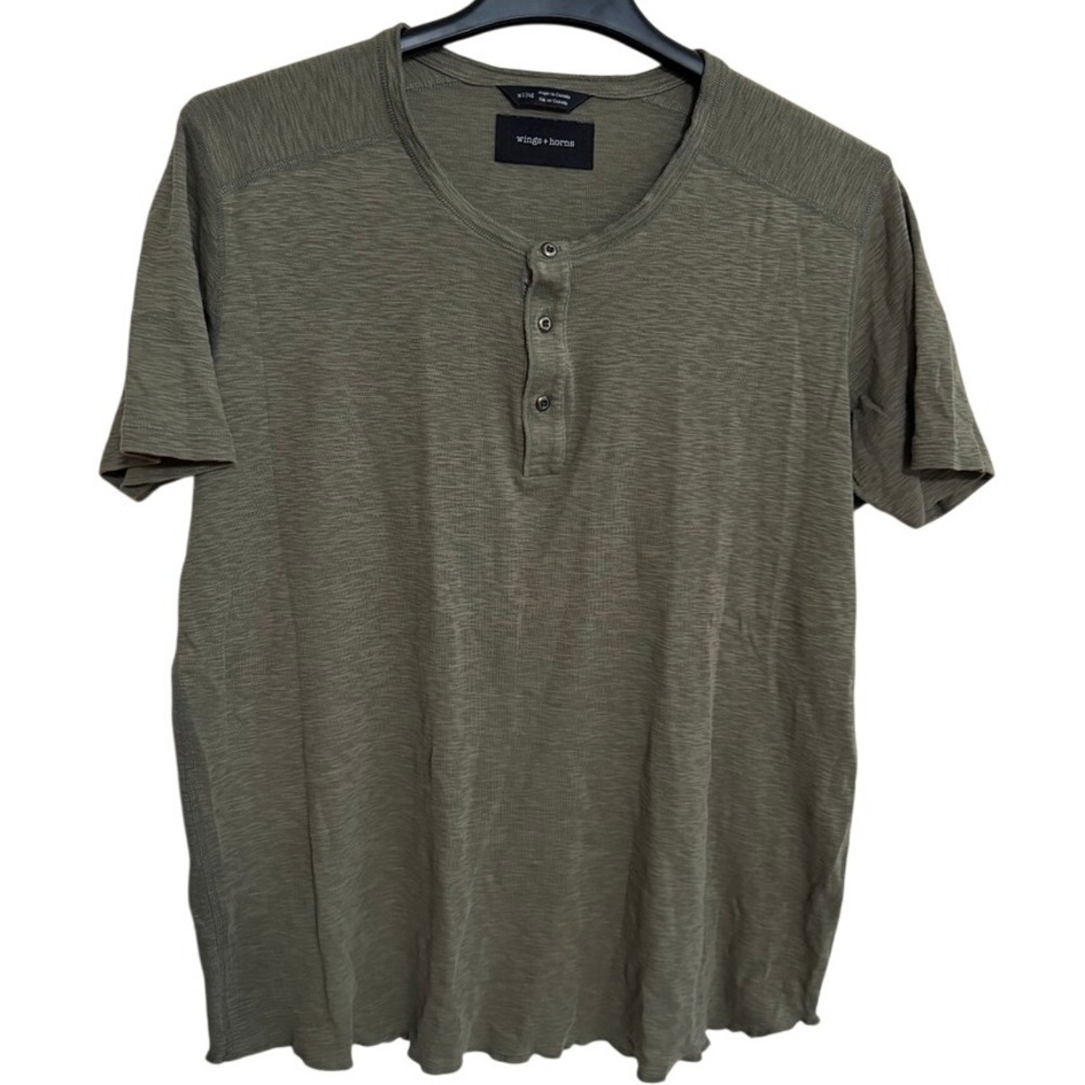 Wings + Horns Henley Shirt Mens XL short sleeve green casual comfy summer Canada